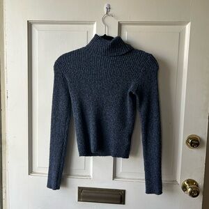 BDG Women's Ribbed Navy cropped Turtleneck Sweater